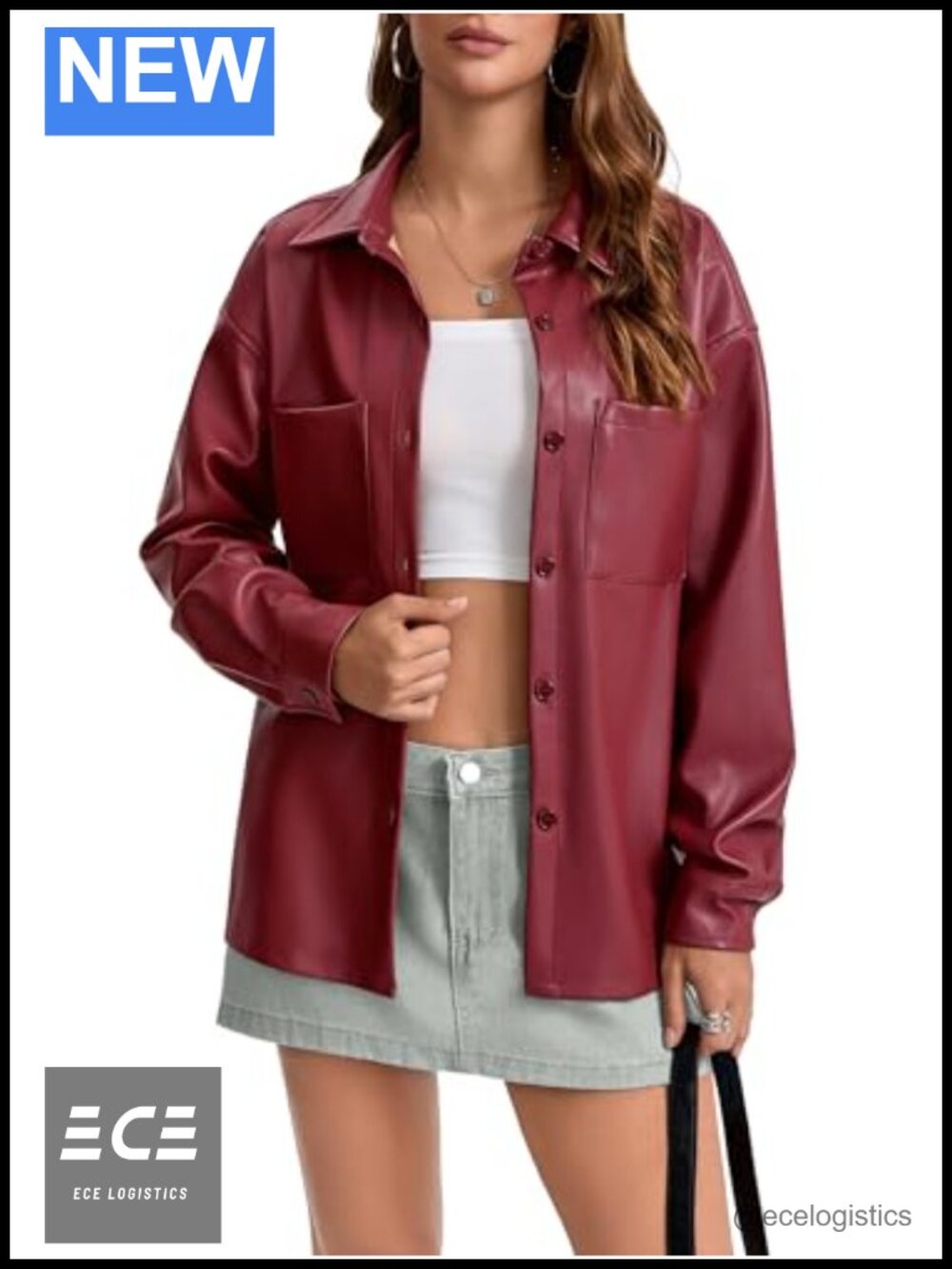 Faux Leather Button Up Shirt Jacket Pleather Shacket Long Sleeve Blouse